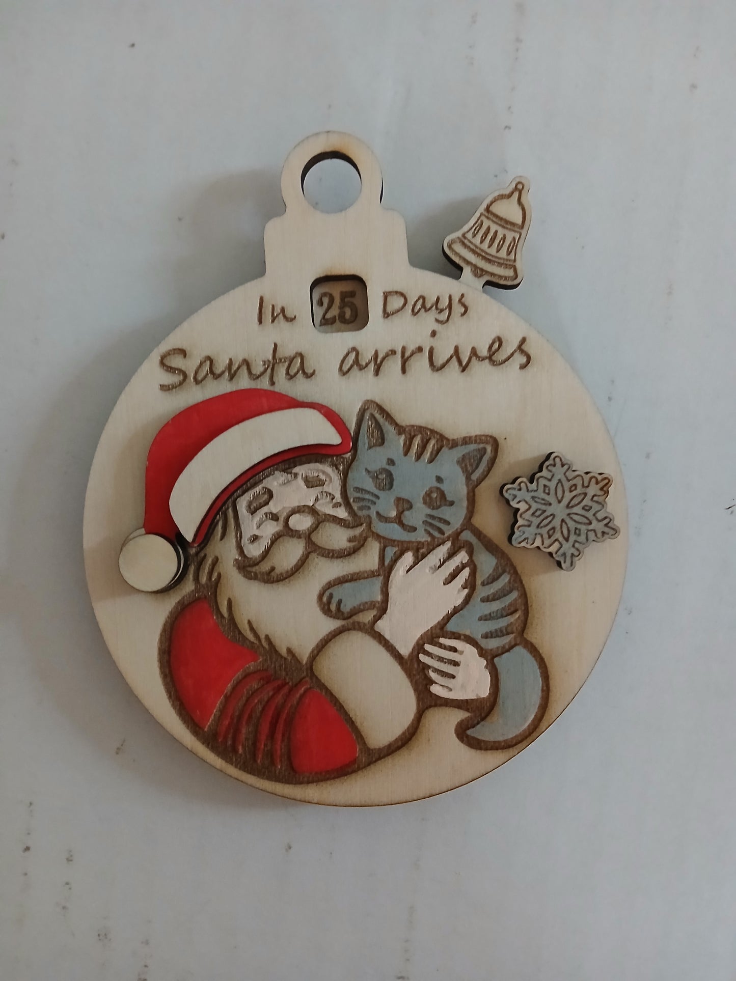 Santa with Cat Countdown Ornament (1416)